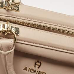 Aigner Taupe Leather Frame Satchel