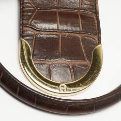 Pre Owned Aigner Brown Croc Embossed Leather Metal Bar Flap Tote