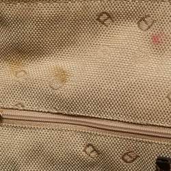 Pre Owned Aigner Brown Croc Embossed Leather Metal Bar Flap Tote