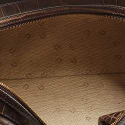 Pre Owned Aigner Brown Croc Embossed Leather Metal Bar Flap Tote