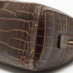Pre Owned Aigner Brown Croc Embossed Leather Metal Bar Flap Tote