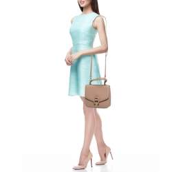 Aigner Nude Leather Logo Flap Top Handle Bag