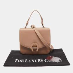 Aigner Nude Leather Logo Flap Top Handle Bag
