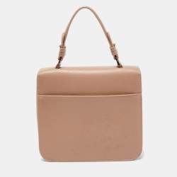 Aigner Nude Leather Logo Flap Top Handle Bag