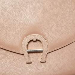 Aigner Nude Leather Logo Flap Top Handle Bag