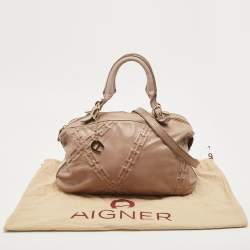 Aigner Mauve Embossed Leather Logo Charm Satchel