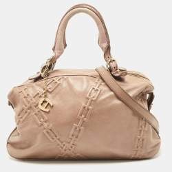 Aigner Mauve Embossed Leather Logo Charm Satchel