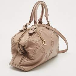 Aigner Mauve Embossed Leather Logo Charm Satchel