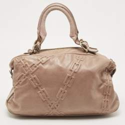 Aigner Mauve Embossed Leather Logo Charm Satchel