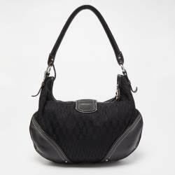 Pre Owned Aigner Black Signature Canvas and Leather Zip Hobo