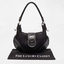 Pre Owned Aigner Black Signature Canvas and Leather Zip Hobo