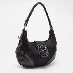 Pre Owned Aigner Black Signature Canvas and Leather Zip Hobo