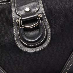 Pre Owned Aigner Black Signature Canvas and Leather Zip Hobo