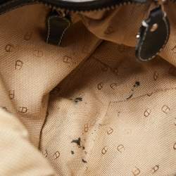 Pre Owned Aigner Black Signature Canvas and Leather Zip Hobo