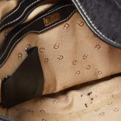 Pre Owned Aigner Black Signature Canvas and Leather Zip Hobo