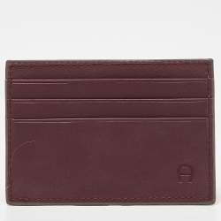 Pre Owned Aigner Burgundy Leather Card Holder
