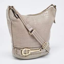 Aigner Grey Croc Embossed Leather Hobo