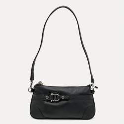 Aigner Black Leather Buckle Baguette Bag