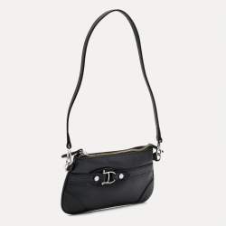 Aigner Black Leather Buckle Baguette Bag