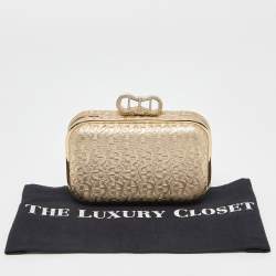 Pre Owned Aigner Gold Embossed Leather Box Clutch