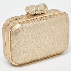Pre Owned Aigner Gold Embossed Leather Box Clutch