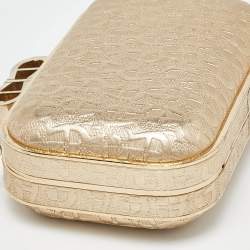 Pre Owned Aigner Gold Embossed Leather Box Clutch