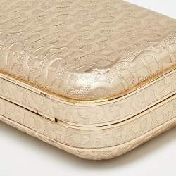 Pre Owned Aigner Gold Embossed Leather Box Clutch