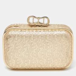 Pre Owned Aigner Gold Embossed Leather Box Clutch