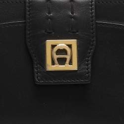 Aigner Black Leather Logo Continental Wallet