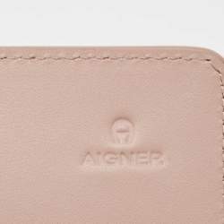 Pre Owned Aigner Pink Logo Embossed Leather Compact Wallet