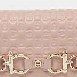 Pre Owned Aigner Pink Logo Embossed Leather Compact Wallet