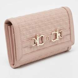 Pre Owned Aigner Pink Logo Embossed Leather Compact Wallet