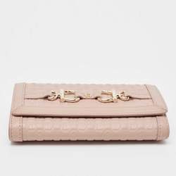 Pre Owned Aigner Pink Logo Embossed Leather Compact Wallet