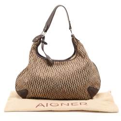 Aigner Beige/Brown Signature Canvas and Leather Hobo