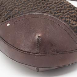 Aigner Dark Brown Monogram Canvas and Leather Buckle Flap Hobo