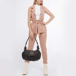 Aigner Dark Brown Monogram Canvas and Leather Buckle Flap Hobo