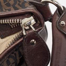Aigner Dark Brown Monogram Canvas and Leather Buckle Flap Hobo