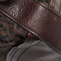 Aigner Dark Brown Monogram Canvas and Leather Buckle Flap Hobo