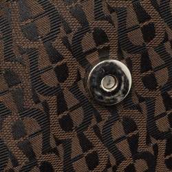 Aigner Dark Brown Monogram Canvas and Leather Buckle Flap Hobo