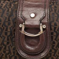 Aigner Dark Brown Monogram Canvas and Leather Buckle Flap Hobo