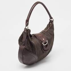 Aigner Dark Brown Monogram Canvas and Leather Buckle Flap Hobo