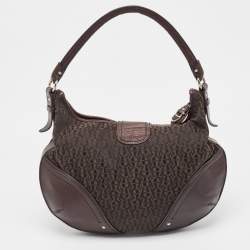 Aigner Dark Brown Monogram Canvas and Leather Buckle Flap Hobo