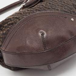 Aigner Dark Brown Monogram Canvas and Leather Buckle Flap Hobo