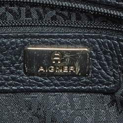 Pre Owned Aigner Black Leather Flap Crossbody Bag