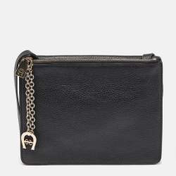 Pre Owned Aigner Black Leather Flap Crossbody Bag