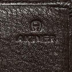 Aigner Beige/Brown Signature Canvas and Leather Flap Continental Wallet