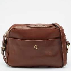 Pre Owned Aigner Brown Leather Crossbody Bag