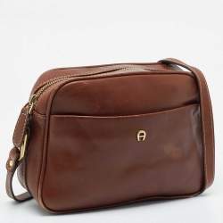 Pre Owned Aigner Brown Leather Crossbody Bag