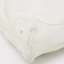 Aigner White Embossed Leather Zip Hobo