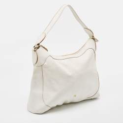 Aigner White Embossed Leather Zip Hobo